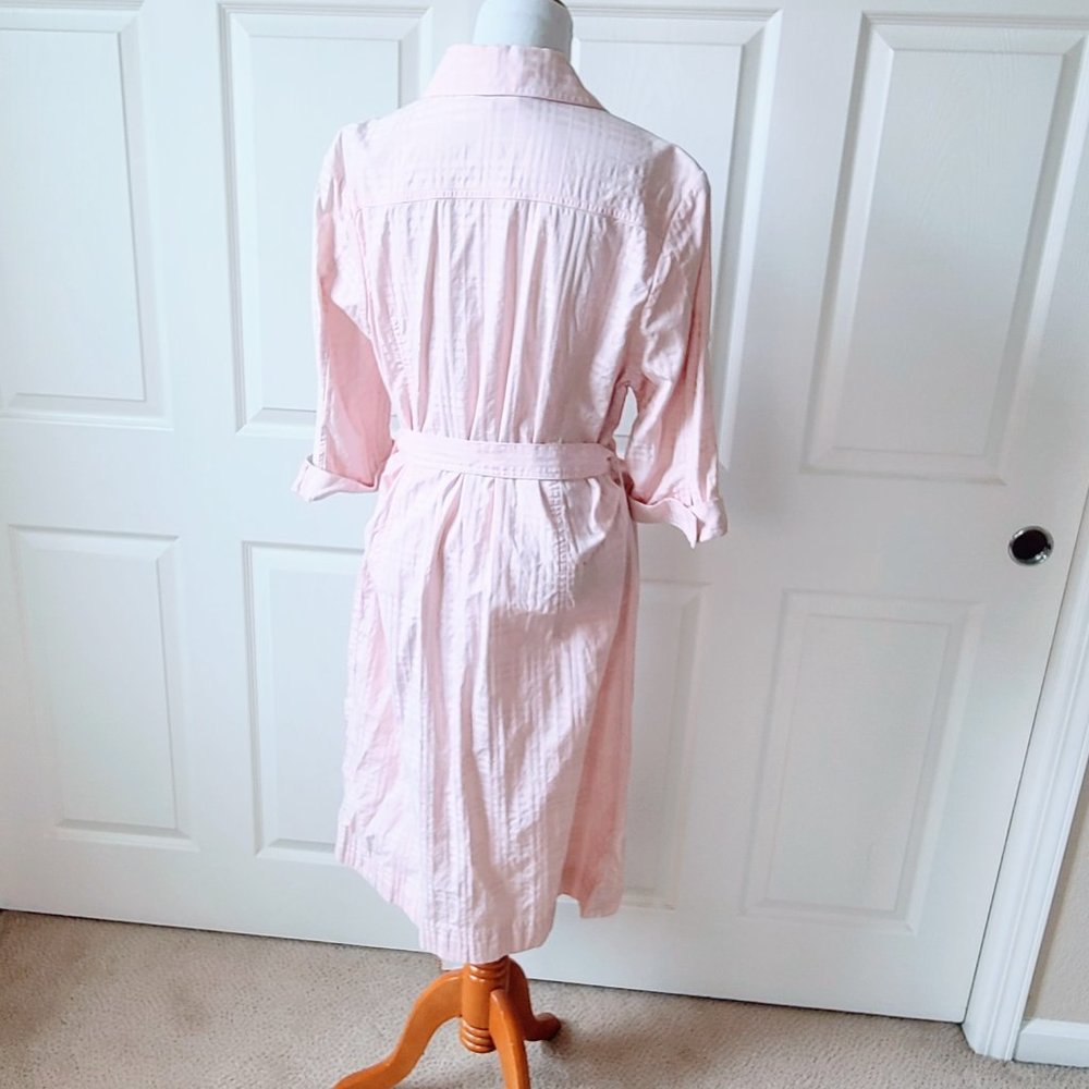 Burberry London Pink Embossed Plaid Belted Button Down Shirt Dress Women's Large - Picture 8 of 15